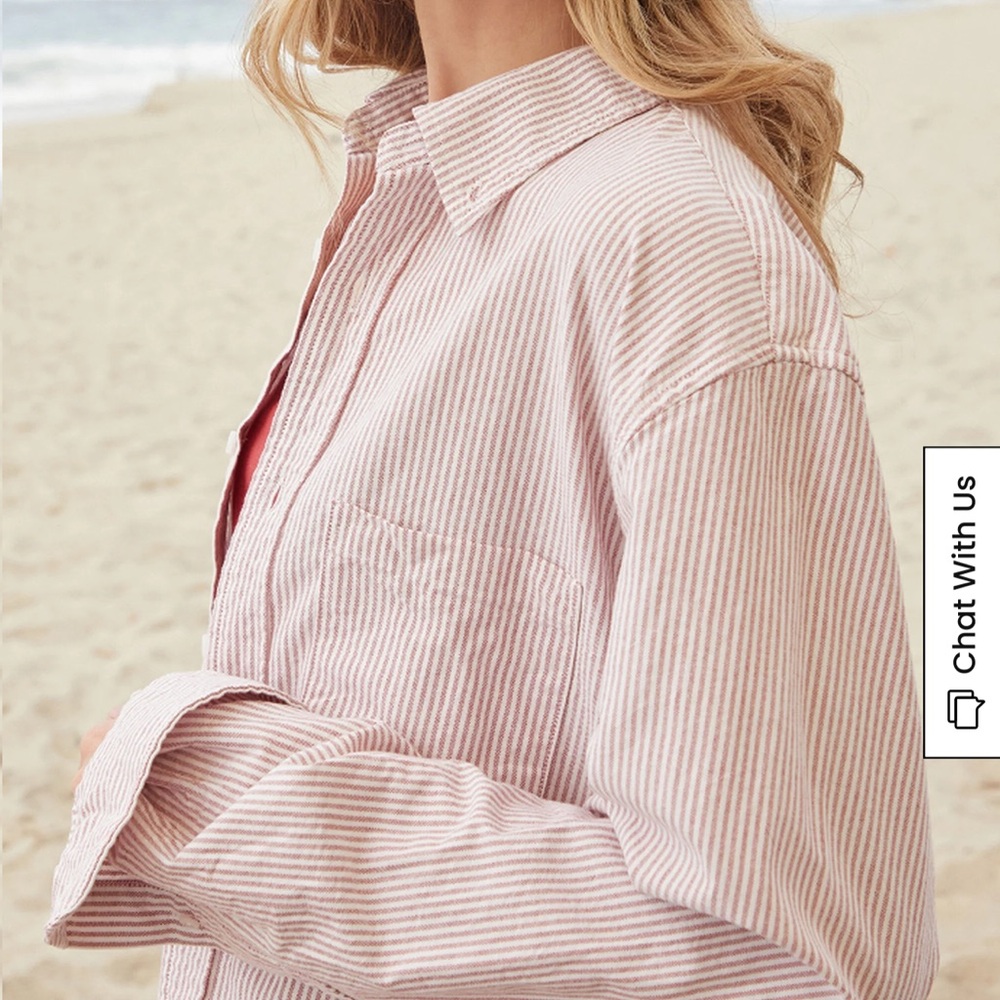 Brandy Melville Light Pink Striped Button-Down Shirt